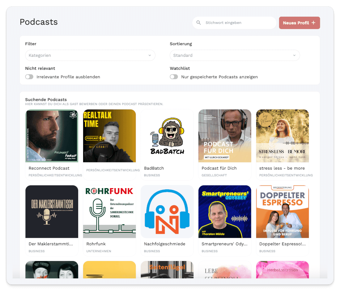 Podcast-Suche mit Filtern auf HalloPodcaster